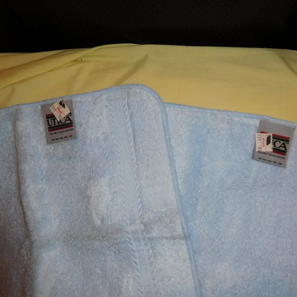 NOS 2 LIGHT BLUE WASHCLOTHS UTICA USA MADE MCM VINTAGE